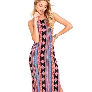 All You Black and Rust Red Print Maxi Dress